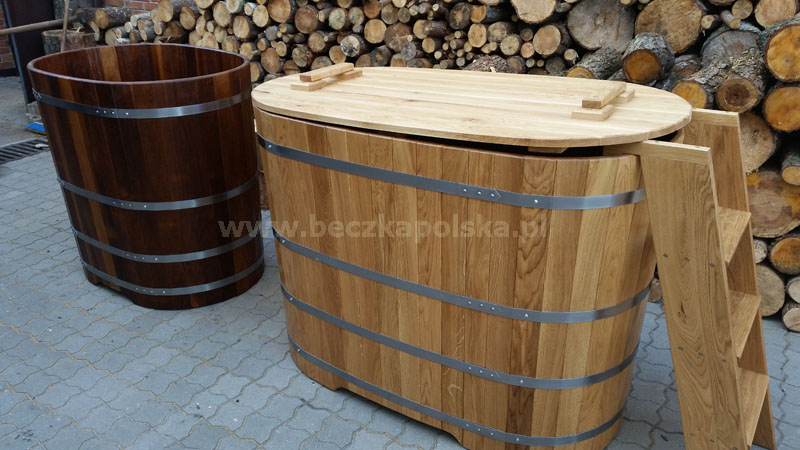 Balia dębowa 140 z pokrywą i balia iroko 100 iroko oakcover